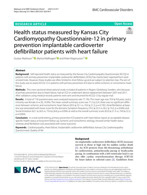 Health status measured by Kansas City Cardiomyopathy …