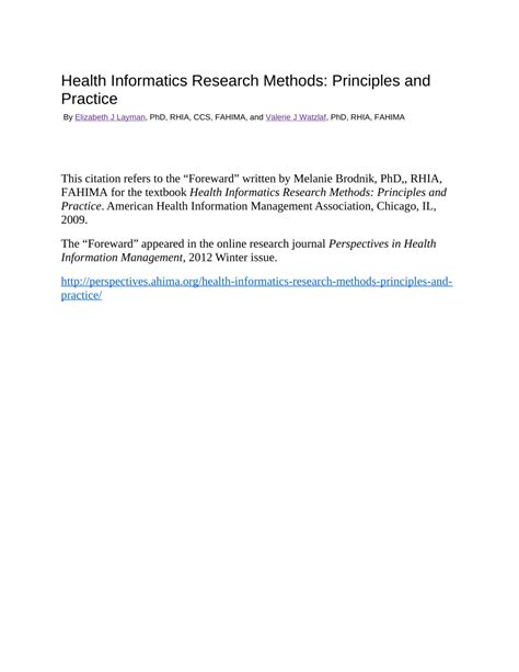 Read Health Informatics Research Methods Principles And Practice By Valerie J