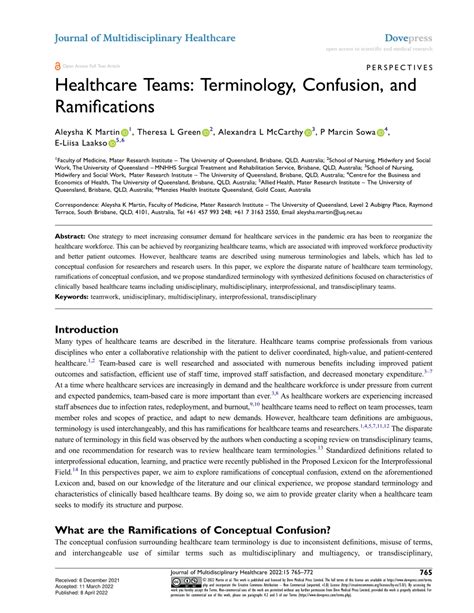 Healthcare Teams: Terminology, Confusion, and Ramifications