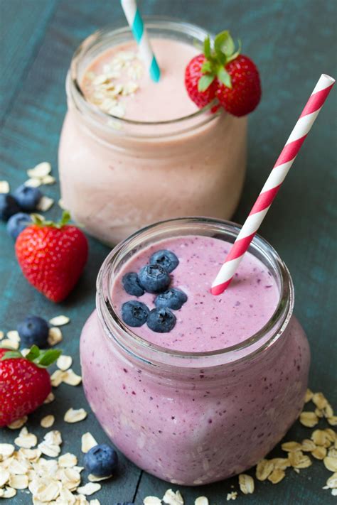 Healthy breakfast smoothies. Instructions. Place all ingredients in a blender in the order listed: spinach, almond milk, oats, blueberries, yogurt, maple syrup, and flaxseed. Blend until smooth. Pour into a glass, taste, and add more maple syrup/honey as desired. Enjoy! 