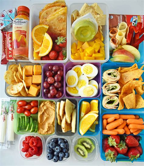 Healthy childrens lunch ideas. Hard-cooked egg, pretzels, berries, bell peppers. Pesto Pizza Roll, fruit. Mini Pizza Rolls with Spinach, applesauce pouch, carrot sticks. Broccoli and Cheese Pizza Pocket, Strawberry Applesauce. Mini bagel with cream cheese, celery sticks, small pear. Mini bagel sandwich with turkey and cheese, applesauce. 