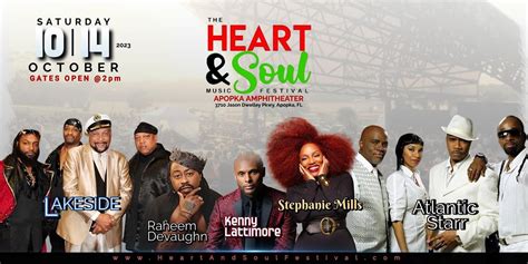 Heart and soul festival apopka. The Heart & Soul Music Festival Hosted By The Heart & Soul Music Festival. Event starts on Saturday, 4 September 2021 and happening at Apopka Amphitheater, Apopka, FL. Register or Buy Tickets, Price information. 