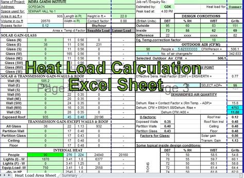 Heat Load Calculation Formula Excel