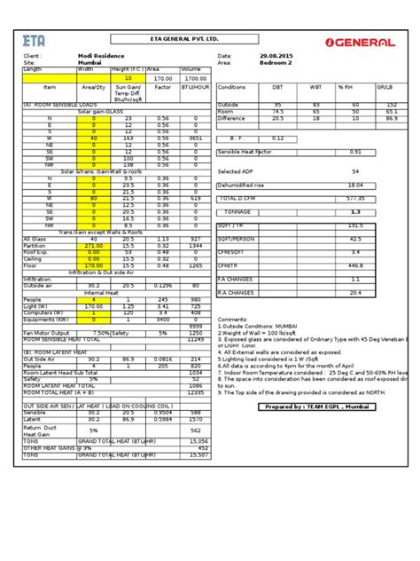 Heat load calculation sheet pdf.  This document appears to be Load Calcul...