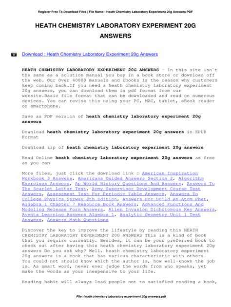 Heath Chemistry Lab Experiments Answers Pdf