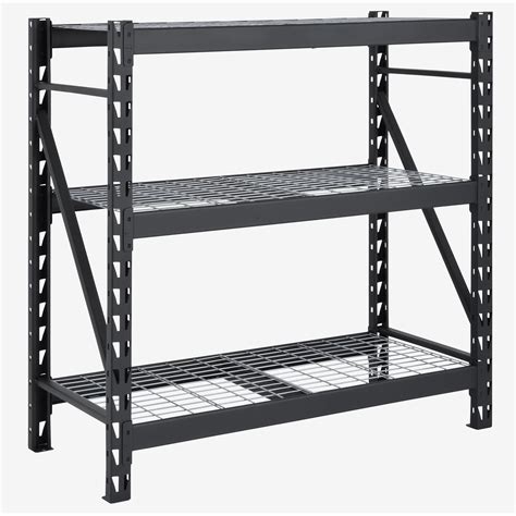 Heavy duty shelf storage. This Husky 5-shelf heavy-duty steel shelving unit can be assembled vertically as a 78 in. high unit or as two individual 39 in. high units. You can adjust this multipurpose unit's shelves in 1.5 in. increments to fit any storage need. It features a boltless design for easy assembly and is constructed of heavy duty steel for strength and rigidity. 