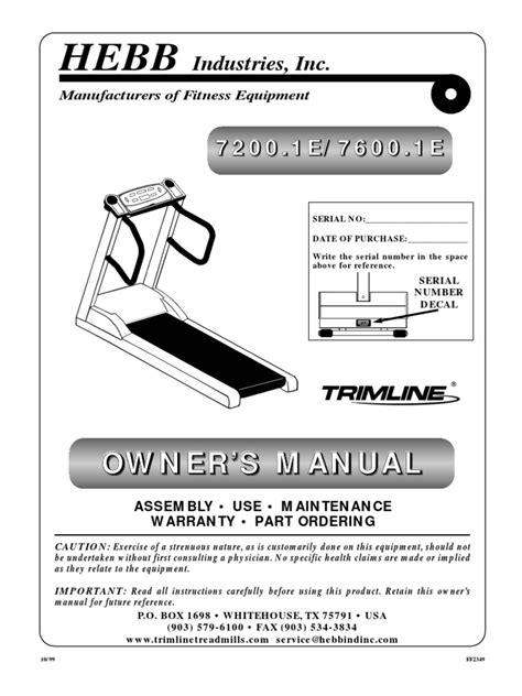 Hebb industries inc treadmill owners manual. - Service manual for tc30 new holland.