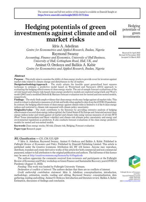 Hedging potentials of green investments against climate and oil market …