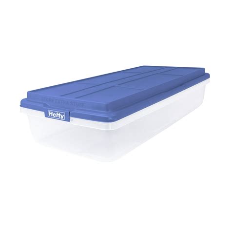 Hefty 63 qt hi-rise underbed clear storage box. A: Hello MLP - The dimensions of our Hefty 113 qt. Hi-Rise Storage Container are: Dimensions (Overall): 36.04 Inches (L), 14.24 Inches (H) x 16.8 Inches (W). Since we do not know the specifics about your Christmas tree it would be best to measure it to verify it will fit. Thank you! 