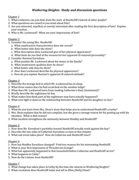 Heights And Study Wuthering Guide Discussion Answers