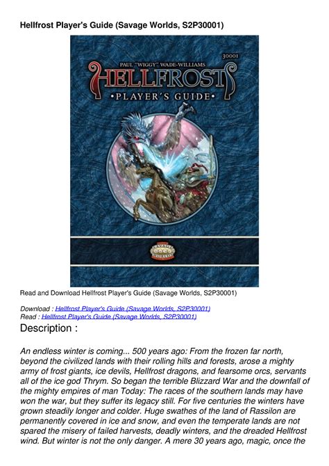 Hellfrost players guide savage worlds s2p30001. - Guide for 4th standard english book in karnataka.