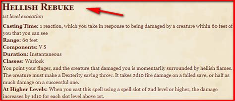 Hellish rebuke dnd.  School: Evocation; Casting Time: Special.  So Hel...