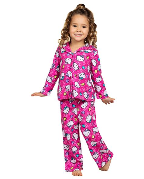 From our Hello Kitty and Friends x Forever 21 collection, this satin matching pajama set features an allover striped pattern, shirt with Hello Kitty graphic on the chest patch pocket, notched lapels, and short sleeves, as well as pants with a drawstring waistband and straight leg. . 