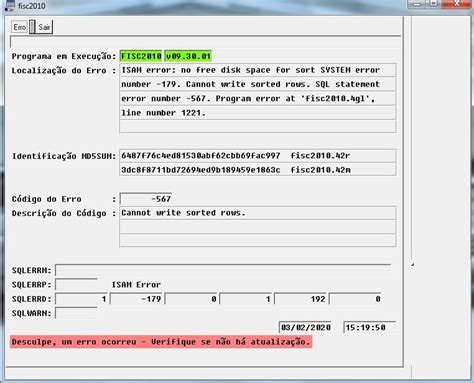 Help - 567: Cannot write sorted rows. 28: No space left on …