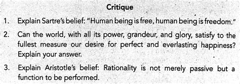 Help me explain these questions. Critique 1. Explain Sartre