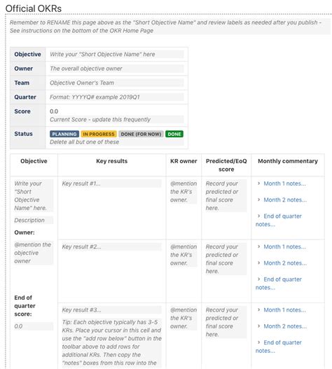 Help with OKR template in Confluence
