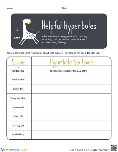 Helpful Hyperboles Worksheet