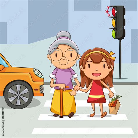 Helping Someone Cross The Street stock illustrations