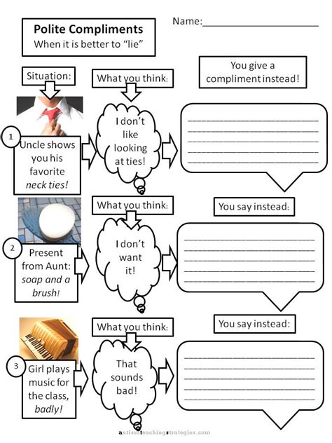 Helping kids with Asperger’s to give compliments Worksheets for social skills teaching