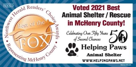 Helping paws mchenry county. ONE-TIME DONATION MONTHLY DONATION. Choose the amount that works best for you or join as a monthly supporter! Contributions are tax deductible to the full extent of the law. $60. Only $5/Month. Provide food and supplies to a litter of newborn puppies. $120. Only $10/Month. Provide a gentle leader collar and blue coat/pack for a dog in training. 