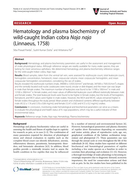 Hematology and plasma biochemistry of wild-caught Indian …