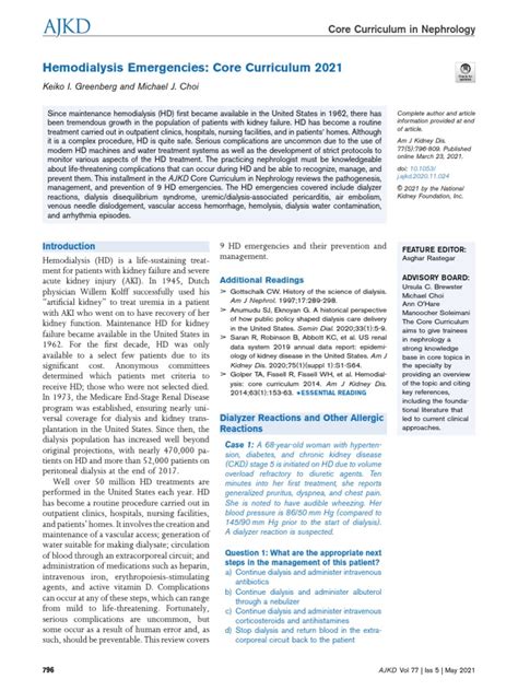 Hemodialysis Emergencies: Core Curriculum 2024. PDF - Scribd