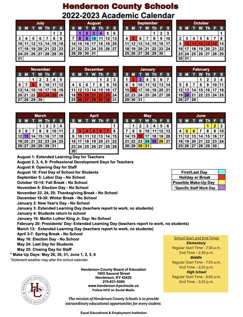Henderson County Schools Calendar