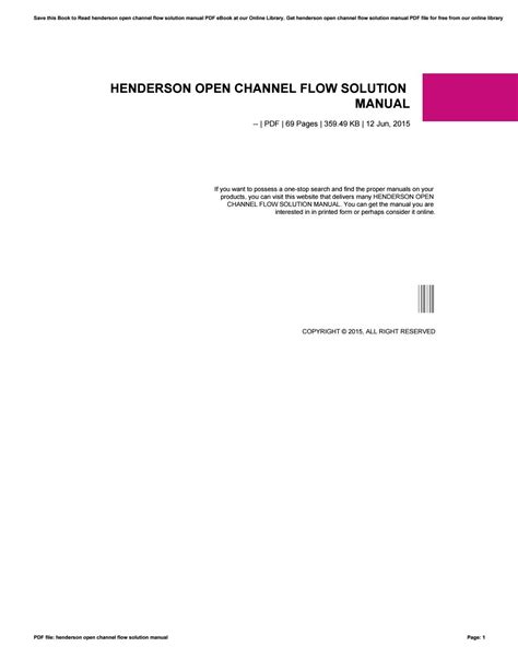 Henderson open channel flow solution manual. - Kirkelig forening for den indre mission i danmark gennem 100 år. 1861-1961.