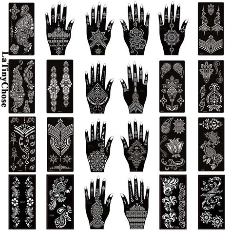 1-48 of over 1,000 results for "henna stencils" Results Price and other details may vary based on product size and color. XMASIR Henna Tattoo Stencil Kit/Temporary Tattoo Template Set of 20 Sheets, Indian Arabian Tattoo Stickers Mehndi Stencils for Hand Body Art 20 Count (Pack of 1) 1,530 200+ bought in past month $879 ($0.44/Count) List: $12.99. 