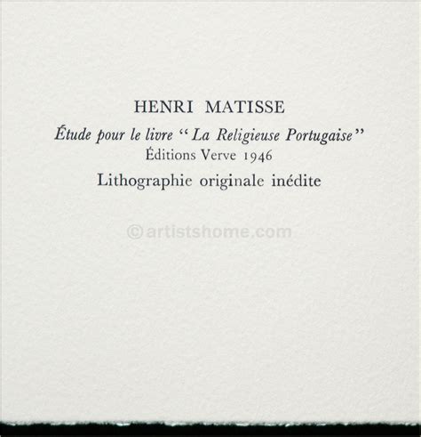 Henri Matisse: "Religieuse Portugaise" Original Lithographie …