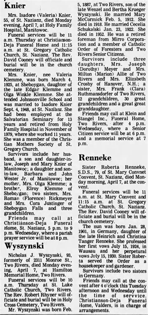 Herald times reporter obituaries today.  Clipping found in Herald-Time...