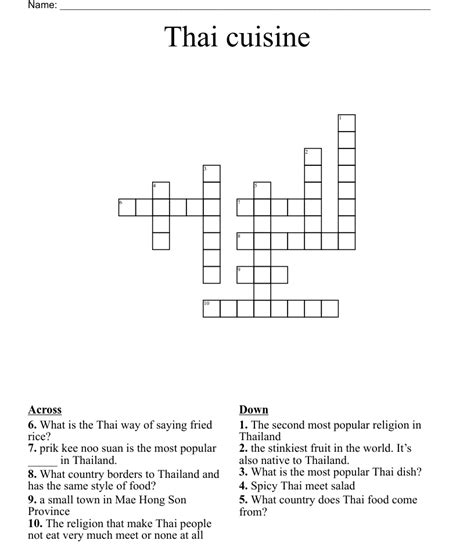 The Crossword Solver found 30 answers to "like thai cuisine", 5 letters crossword clue. The Crossword Solver finds answers to classic crosswords and cryptic crossword puzzles. Enter the length or pattern for better results. Click the answer to find similar crossword clues.. 