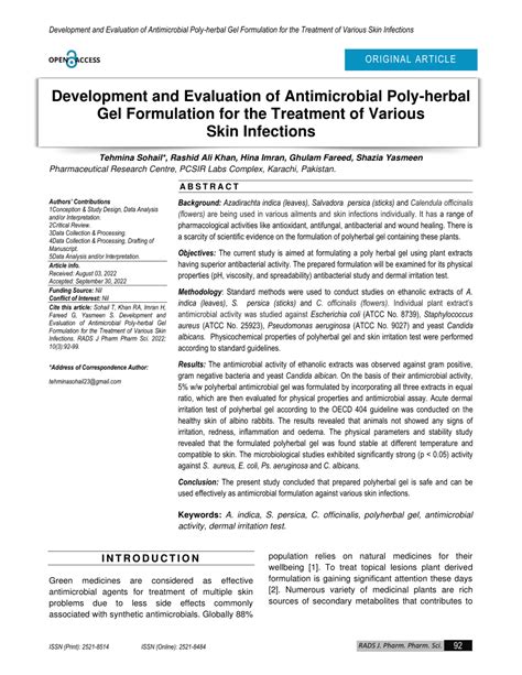 Herbal antimicrobial gel formulation.  subtilis, A.  They create The formul...