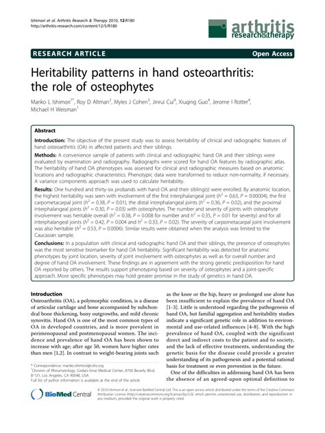 Heritability patterns in hand osteoarthritis: the role of …