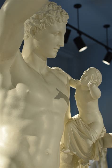 Hermes and infant dionysus. This famous sculpture by Praxiteles depicts the god Hermes resting during his journeys with the infant Dionysus. The story goes that when Hera found out about the infant, she killed the mother, but Zeus was able to send Hermes to save the embryo. Zeus then kept the embryo in his thigh until Dionysus was born. In fear of Hera killing the child, he ordered Hermes to take the child to the ends of ... 
