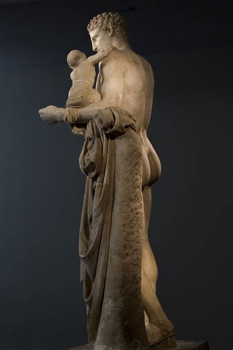 Hermes Carrying the Infant Dionysus | sculpture by Praxiteles. In Western sculpture: Late Classical period (c. 400–323 bc). The “Hermes Carrying the Infant Dionysus” (Archaeological Museum, Olympia) at Olympia, which may be an original from his hand, gives an idea of how effectively a master could make flesh of marble. .... 