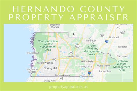 Hernando county appraiser. Contact. HCUD Main Office. 15365 Cortez Blvd. Brooksville, FL 34613 Phone (352) 540-4368 Fax (352) 754-4485 Did you know, our Customer Service teams busiest time of the day is between 11:00am – 1:00pm and unfortunately, our customers can expect longer wait times. Best times to contact us, with little to no wait time, is between 8:30am … 