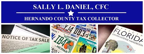 The Hernando County Tax Collector is responsible to collect the myriad of... Sally L. Daniel, CFC, Hernando County Tax Collector | Brooksville FL Sally L. Daniel, CFC, Hernando County Tax Collector, Brooksville, Florida. 724 likes · …