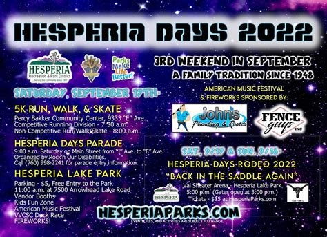 Hesperia lake park events. General Meetings are the 3rd Wednesday of every month. Meetings are held at Hesperia Recreation and Park District in the Mojave Room, 16292 Lime St, Hesperia, Ca 92345. The Hesperia Wranglers is a family horse club that came into being as an outlet for boundless energy and enthusiasm of a group of young pioneers of the present day Hesperia. 