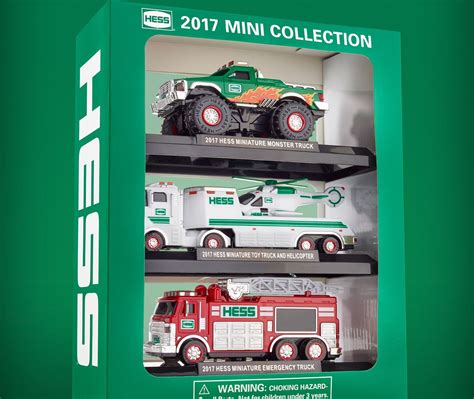 Hess truck collection. Product Description. This item was released in 2021 and was limited. The annual Mini Collection is a limited-production set of highly detailed, small-scale versions of classic holiday Hess Toy Trucks. This year’s set includes versions of the 1980 Hess Training Van, the 1968 Hess Fuel Oil Tanker, and the 1997 Hess Toy Truck and Racers. 