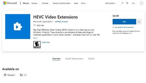 Hevc video extension. Jan 2, 2023 · 기본 설치 방법. 윈도우 10, 11에서 HEVC 코덱 (HEVC Video Extensions)을 설치하는 방법은 그리 어렵지 않습니다. 마이크로소프트 스토어를 열고 '구입' 버튼만 클릭하면 되는데요. 가격 또한 1,200원으로 부담이 없는 편입니다. 그럼에도 마이크로소프트가 처음부터 윈도우 ... 