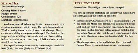 Hex 5e tools.  Learn about Hex cast time, range, duration, and more on Roll2...