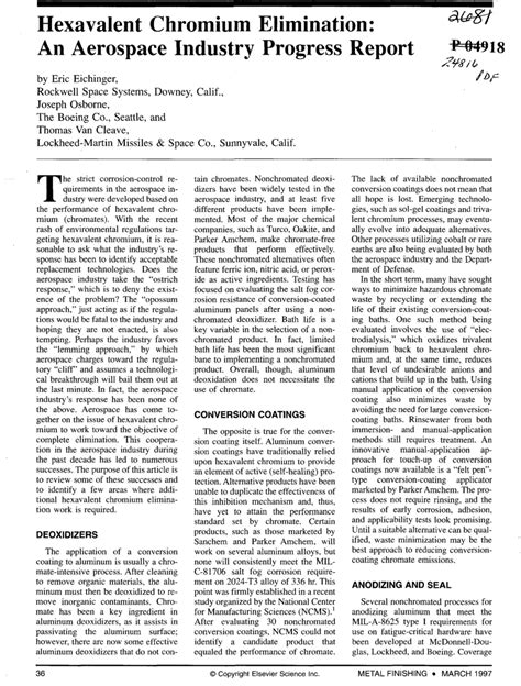 Hexavalent Chromium Reduction in the Aerospace Industry