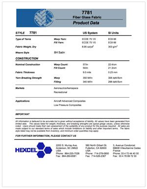 Hexcel 7781 datasheet.  All information is believed to be accurate but is given without...
