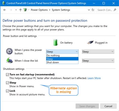 Hibernate missing from Control Panel Power Settings in Win 11