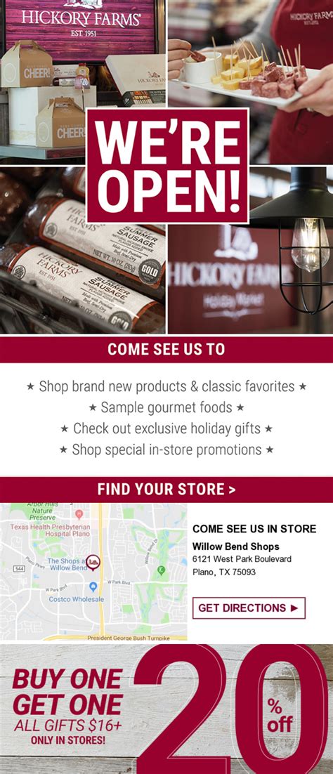 Hickory farms coupon code. Hickory Farms Coupons. April 2024. Winter Sale. Get up to 50% Off Gifts + $6 Flat Rate Shipping on Select Gifts at Hickory Farms. Get Free Shipping on Select Gifts at Hickory Farms. Gifts Under $30 at Hickory Farms. Pop Corn Gifts From $24.99 at Hickory Farms. Fruit Baskets From $44.99 at Hickory Farms. 