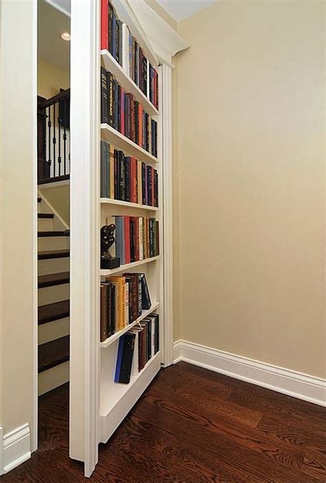 Hidden bookshelf door. A: A hidden bookcase door is a type of hidden door that you can use for adding storage or concealing rooms. These doors are invisible once you close them because they look like built-in shelving. They’re highly customizable and can feature bookshelves, spice racks, cabinet doors or even tilt-out drawers to house a hamper or trash can. 