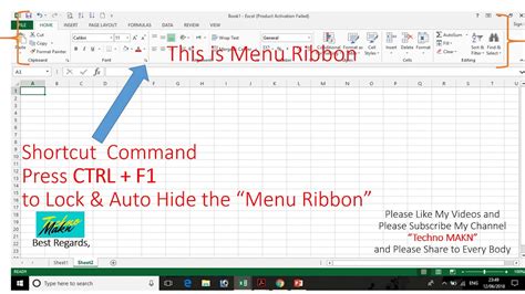 Hide menu bar in excel