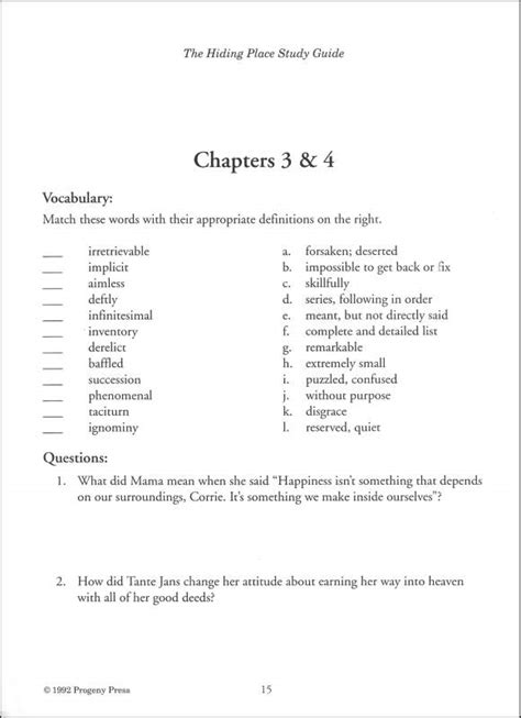 Hiding place study guide and answer key. - Dunkle passagen. ein walter- benjamin- roman..