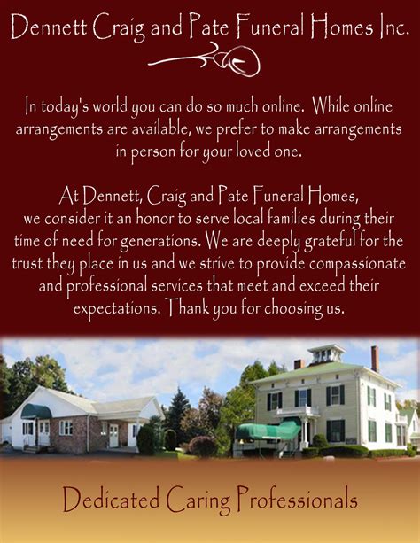 Higgins funeral homes.  Dennett, Craig & Pate Funeral Home | Saco & Buxton, ME.  Elaine R. ...